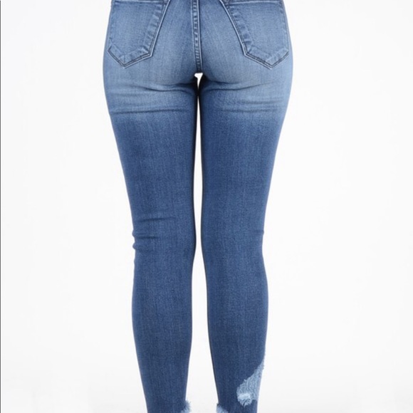 KANCAN NEW‼️FADED DENIM DISTRESSED angular fringe - Jeans - Picture 3 of 5